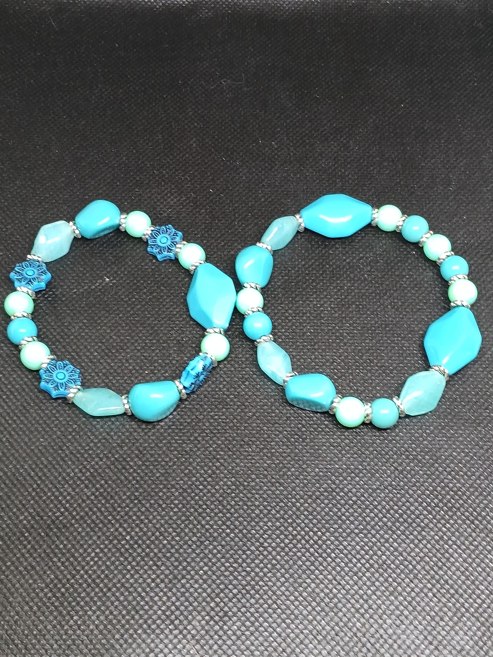 Turquoise Beaded Stretch Bracelet Set - Aqua Blue Fashion Bracelets